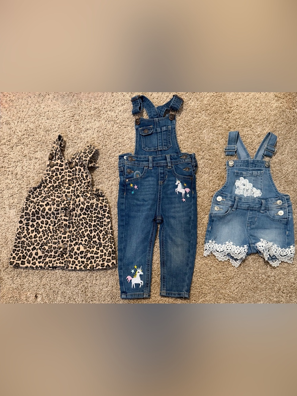 Wonder Nation Size 12 Months 3 Pack Baby Girls Clothes 2 Overalls 1 Dress